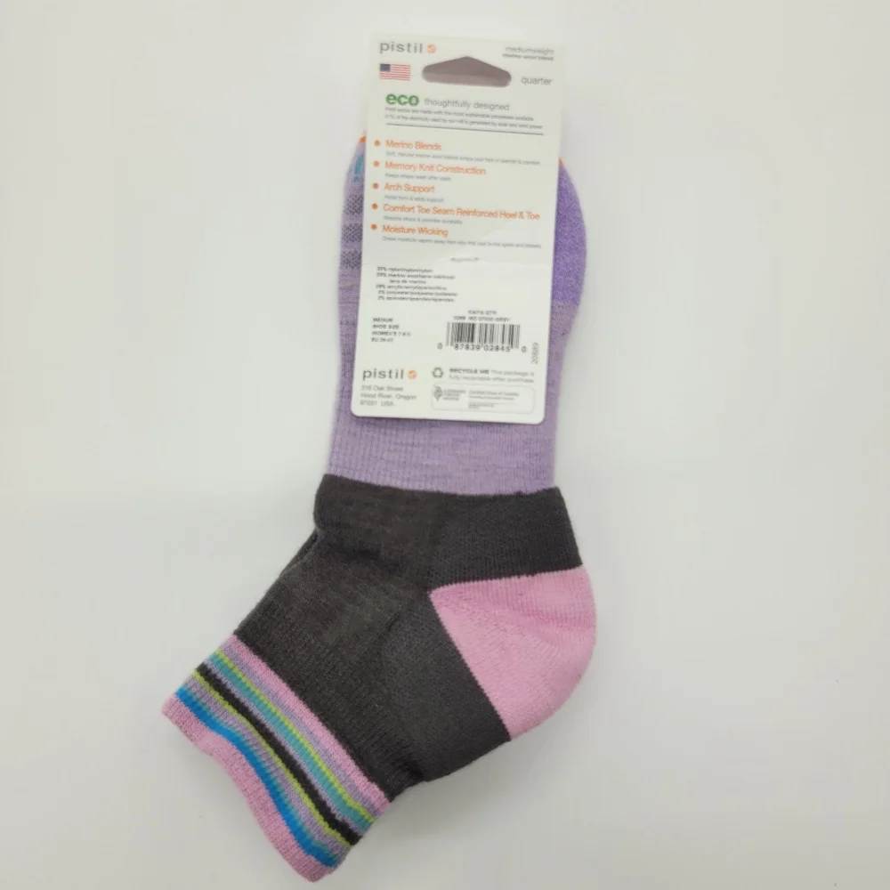 Pistil Kaiya Quarter Crew Socks Merino Wool Blend Purple Grey Womens Medium NEW